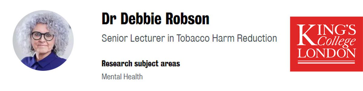 موسسه IoPP: ویپینگ از سیگار مضرات کمتری دارد dr debbie robson